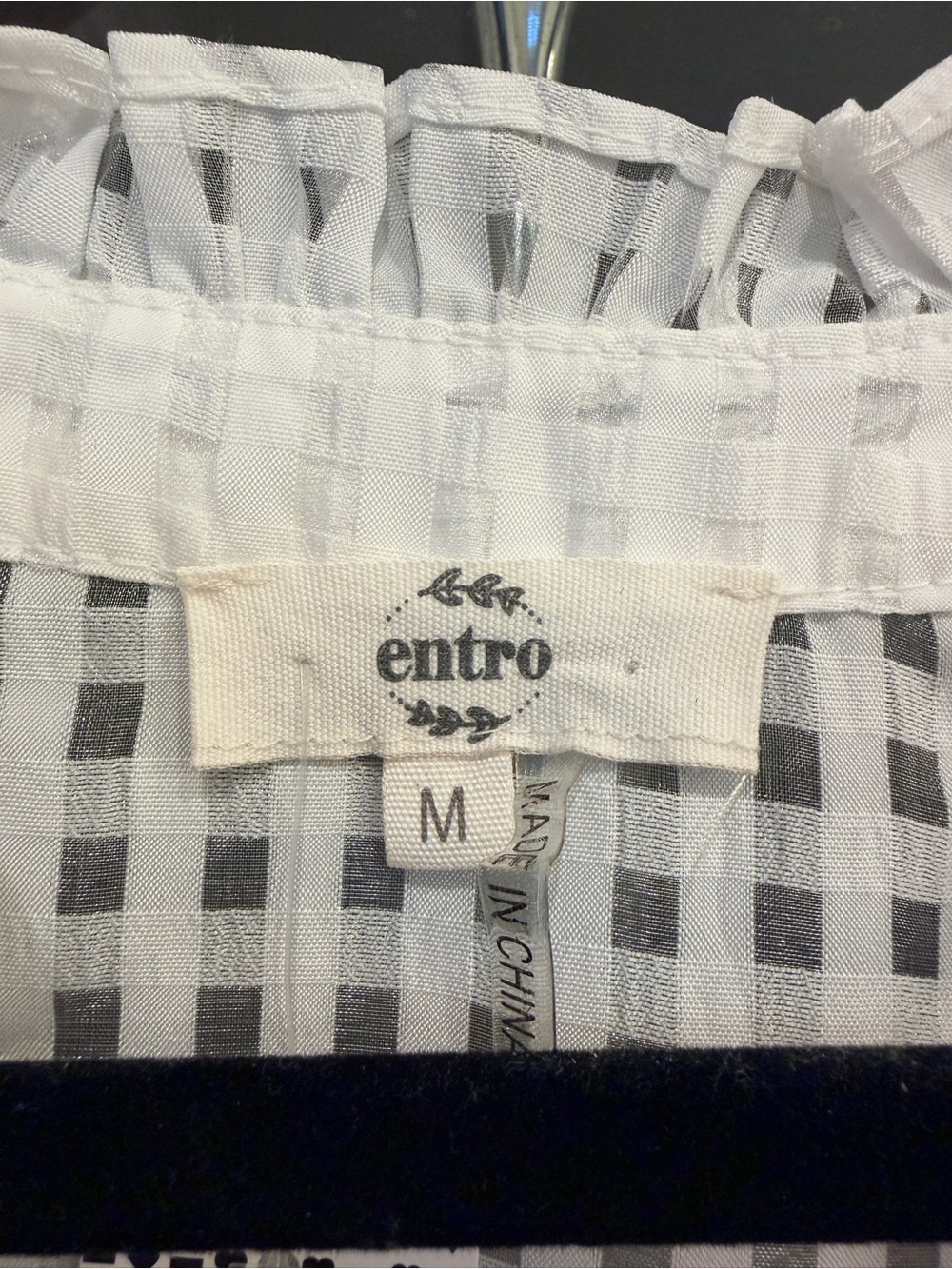 entro White Checked Ruffle Sleeve Blouse - Picture 3 of 5